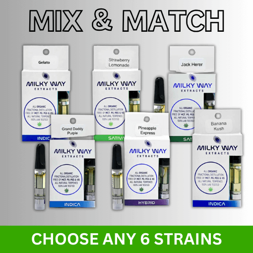 MIX AND MATCH – Choose 6 Milky Way Extracts – Distillate Vape Cartridges